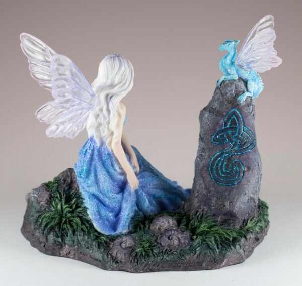 Fairy Collection~Blue Fairy With Dragon Sitting On Rock Figurine Statue 6.25" High New In Box