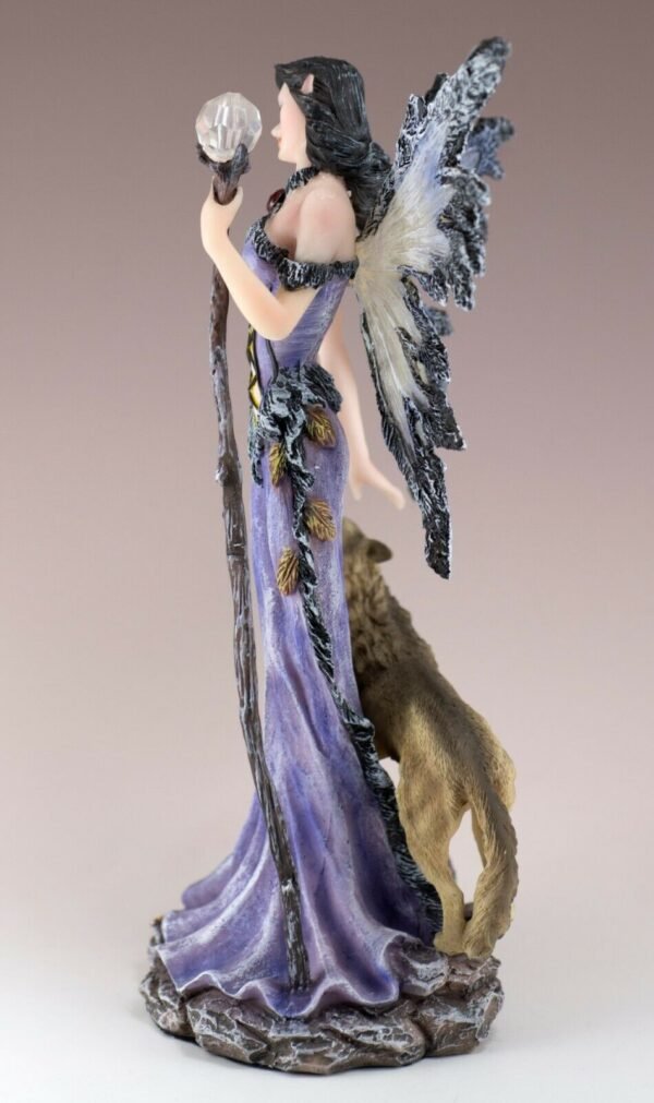 Fairy Collection~Purple Fairy With Wolf and Orb on Stick Figurine Statue 9.5" High Resin New