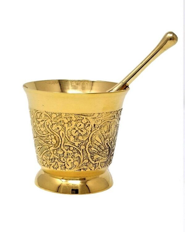 Wicca & Paganism~Brass Carved Mortar & Pestle 3"D 2.75"H Wicca Herbs Kitchen Brand New