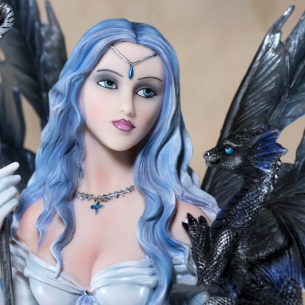 Fairy Collection~Large Scale Snow Fairy With Wand and Dragon Figurine Statue 24"H Resin New!