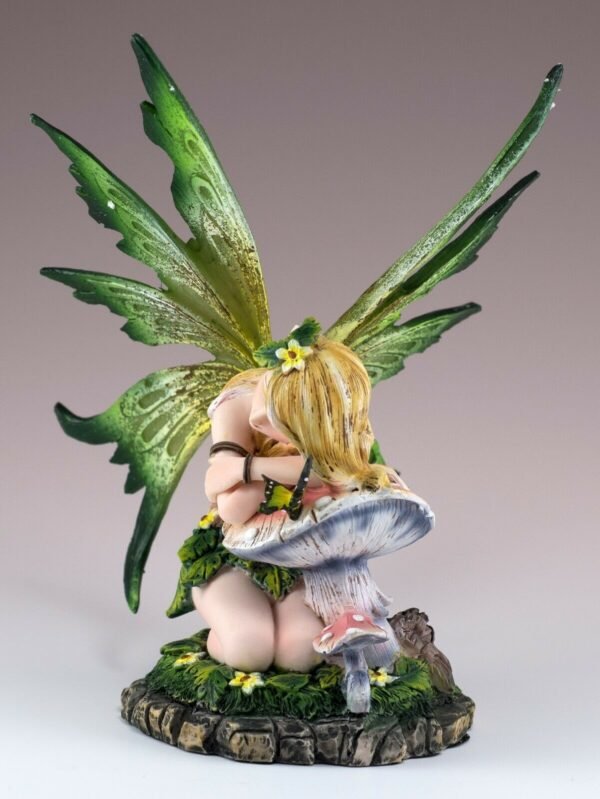Fairy Collection~Green Fairy Sleeping On Mushroom Figurine 6" High Detailed Resin Statue New