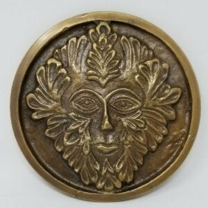 Wicca & Paganism~Solid Brass GREEN MAN Altar Tile Wicca Honey Gold Finish 3.5" Round