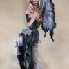 Fairy Collection~Black Dark Fairy With Two Young White Dragons Figurine Statue 21.25" High Gothic