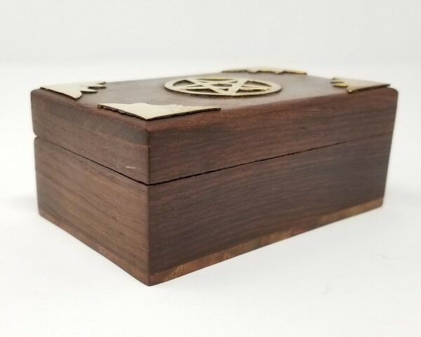 Wicca & Paganism~Brass Pentagram Pentacle Wooden Box Altar Stash Jewelry Wicca Pagan Metaphysical