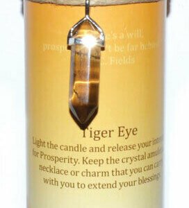 Magic Candle~Prosperity 6-1/2" x 2" Pillar Candle with Tiger Eye Stone Crystal Point Pendant