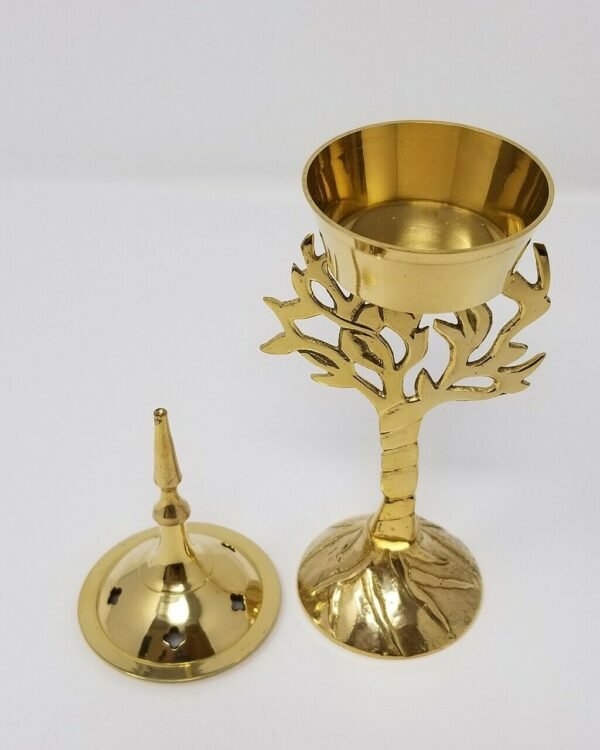 Home Fragrances ~Tree of Life Design Brass Cone Tower 7.5"H Incense Charcoal Burner