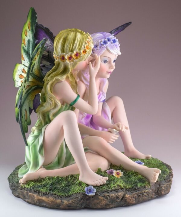 Fairy Collection~Large Fairy Twins Whispering Figurine 9.5" High Detailed Resin Statue New