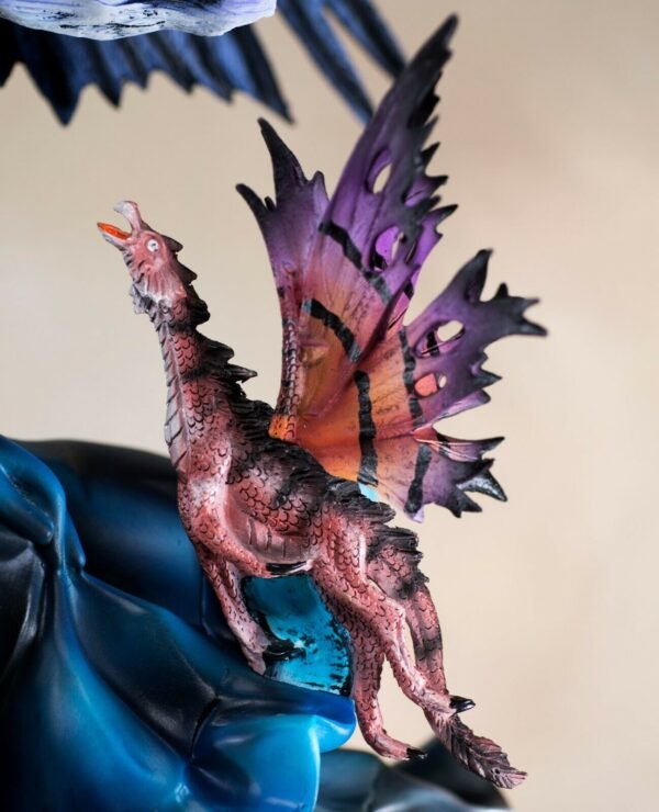 Fairy Collection~Dark Blue Fairy With Two Flying Dragons Figurine Statue 21.25" High Resin New!