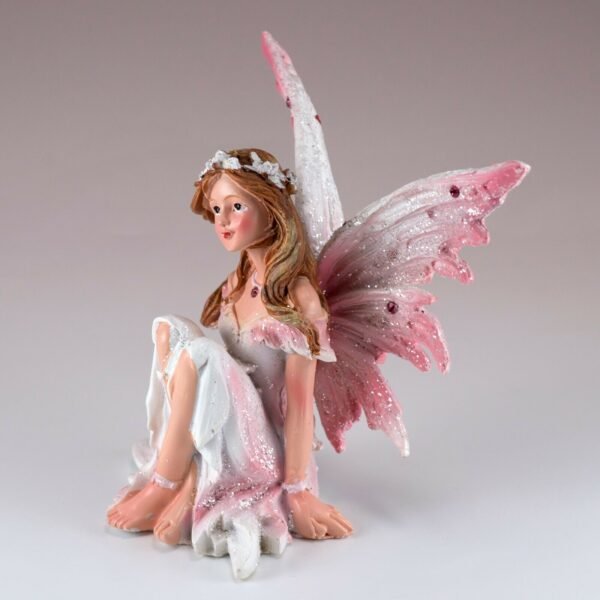 Fairy Collection~Small Pink Fairy Sitting Figurine 4" High Sparkly Glitter New In Box!