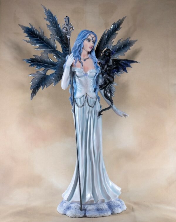 Fairy Collection~Large Scale Snow Fairy With Wand and Dragon Figurine Statue 24"H Resin New!