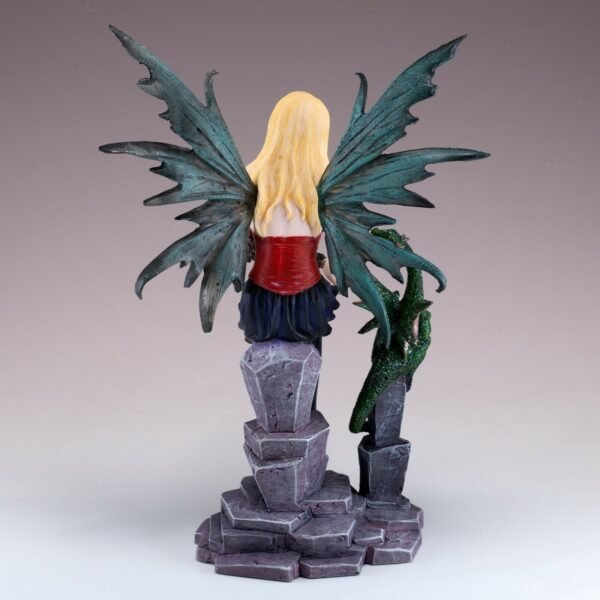 Fairy Collection~Fairy In Red With Dragon Sitting On Pillar Figurine Statue 8.25" High New