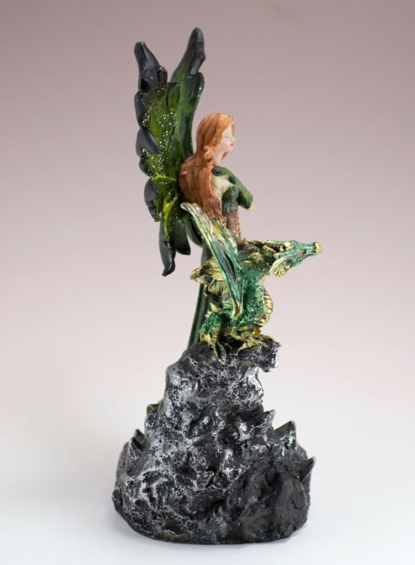 Fairy Collection~Green Fairy Figurine With Dragon On LED Faux Geode 8.75" High Resin Statue New