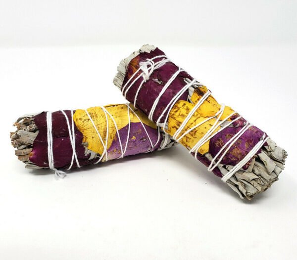 Palo Santo & Sage~White Sage with Rose Petals 3-4" Smudge Stick. (6 PACK)