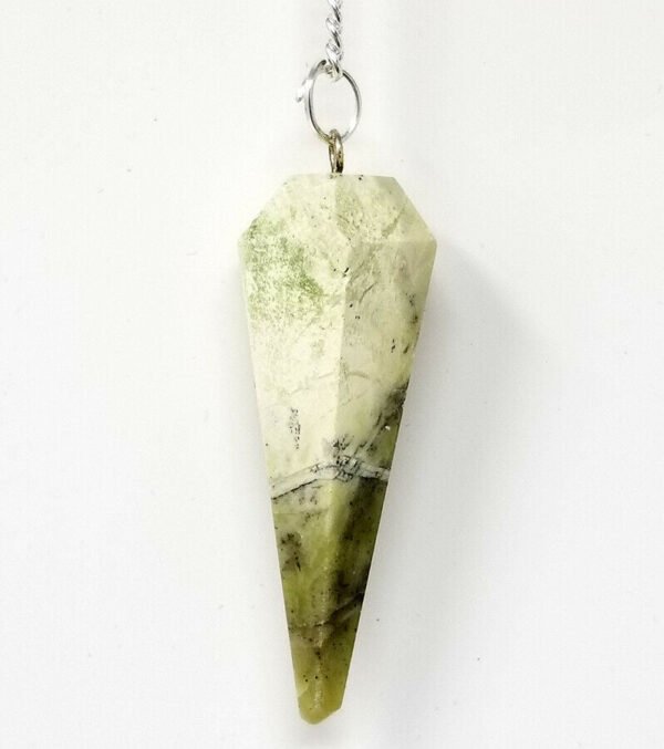 Magicun Stone~Serpentine Pendulum with Chain, Faceted (Natural Crystal Stone)