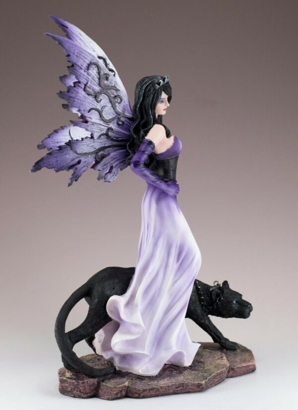 Fairy Collection~Purple Fairy Walking Black Panther On Chain Figurine Statue 11.5" High New!