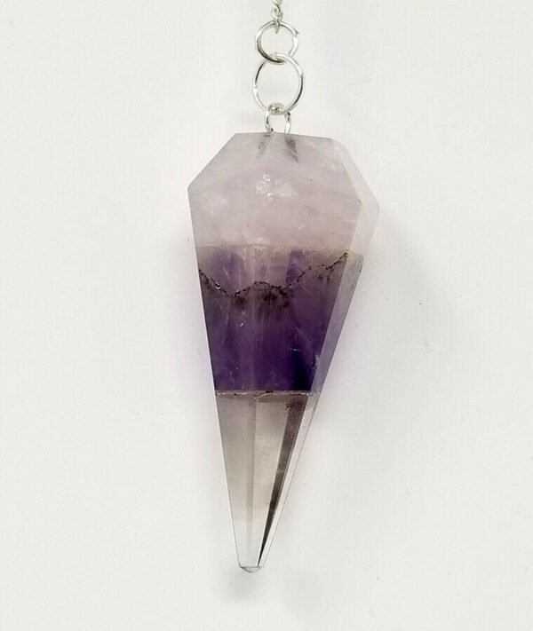 Magicun Stone~Amethyst Crystal Rose Bonded Pendulum w/ chain, Faceted (Natural Crystal Stone)