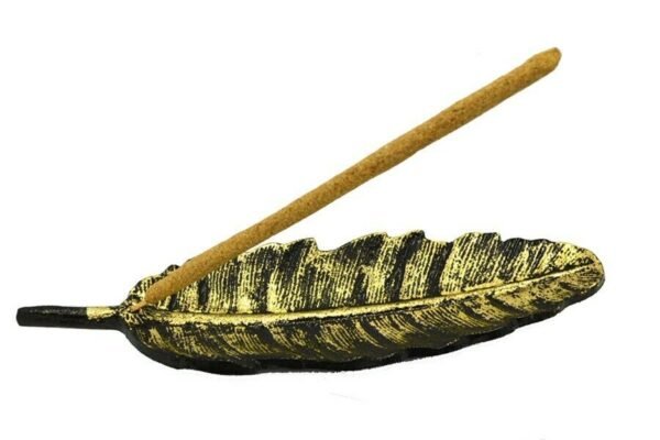 Home Fragrances ~Golden Metal Narrow Leaf Incense Smudge Burner, Home Decor, ETC. 10"L 3"W