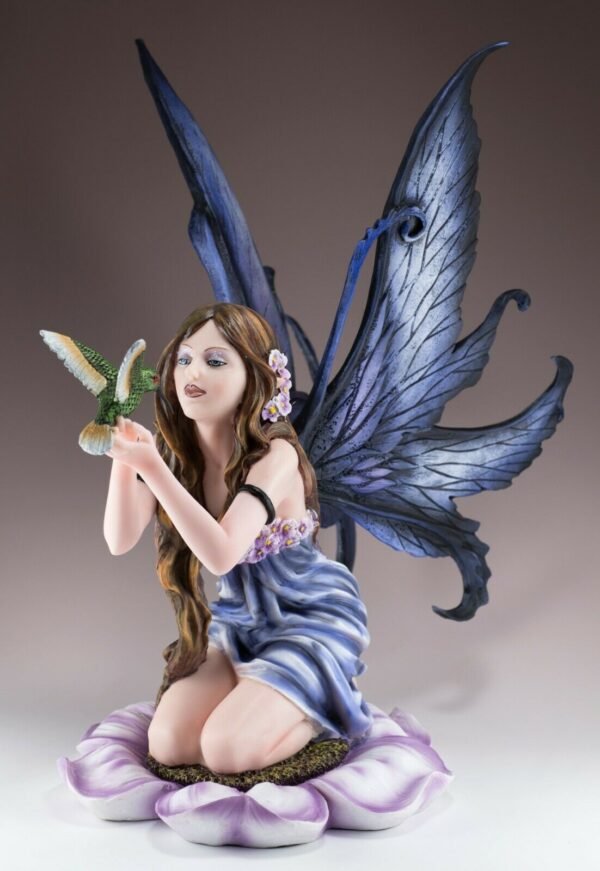 Fairy Collection~Large Blue Fairy In Flower With Hummingbird Figurine Statue 14" High New In Box!