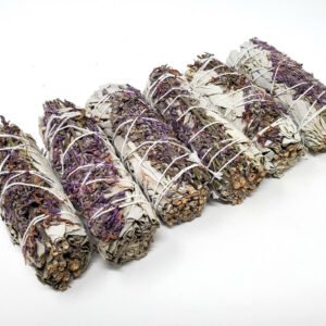 Palo Santo & Sage~White Sage & Purple "Royal" Lavender Flower Smudge Stick 4" (6 PACK)