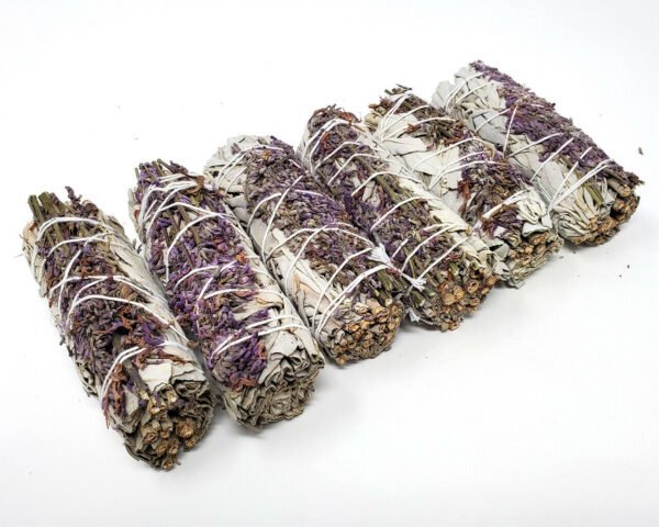 Palo Santo & Sage~White Sage & Purple "Royal" Lavender Flower Smudge Stick 4" (6 PACK)