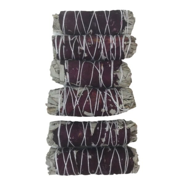 Witchcraft~White Sage & Red Rose Smudge Incense Wand 4" Cleansing Negativity Removal Stick