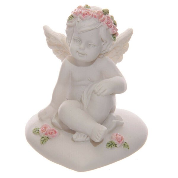 Home Decor~Collectable Cherub Sitting on Heart with Pink Roses