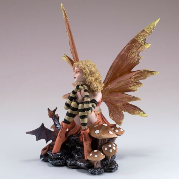Fairy Collection~Peach Fairy With Dragon Sitting With Mushrooms Figurine Statue 5.75" High New