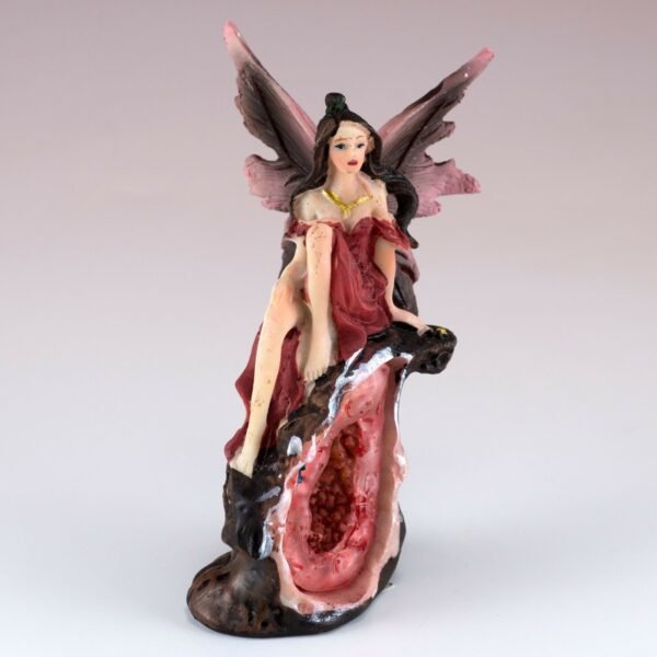 Fairy Collection~Mini Red Fairy On Faux Geode Rock Figurine 3.75" High Resin New!