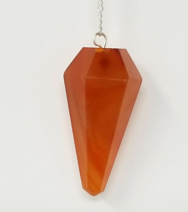 Magicun Stone~Red Carnelian Pendulum with Chain, Faceted (Natural Crystal Stone)