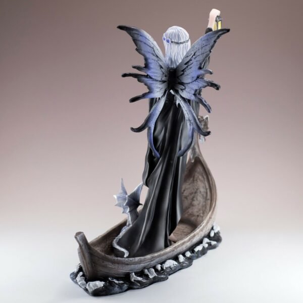 Fairy Collection~Gothic Black Fairy With Dragon In Boat Holding Lantern Figurine 10.75"H Statue