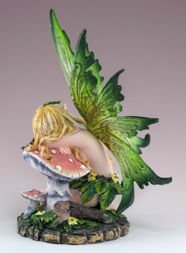 Fairy Collection~Green Fairy Sleeping On Mushroom Figurine 6" High Detailed Resin Statue New