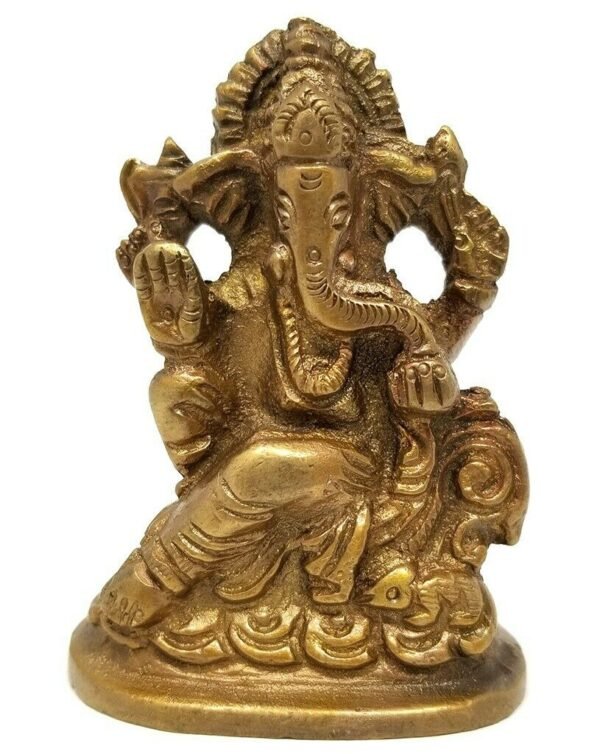 Hinduism Statues & Figures~Brass Antique Finish Ganesh Statue 3"H 2.5"W