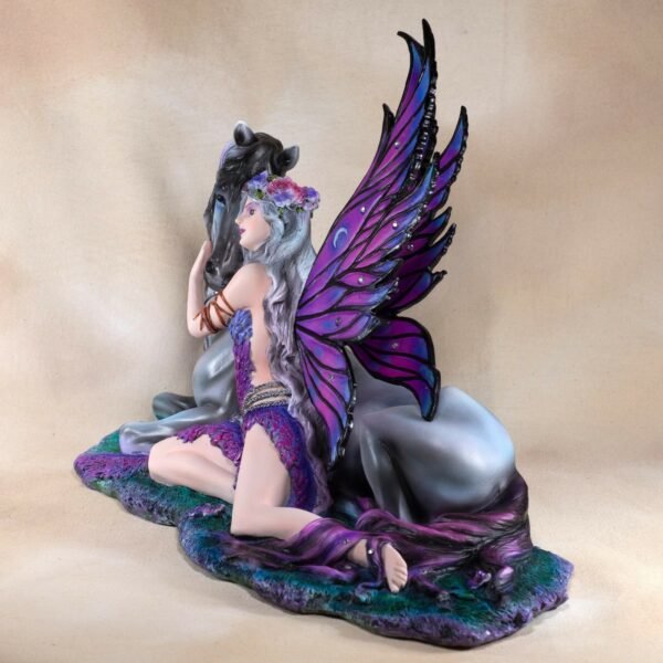Fairy Collection~Purple Fairy With Gray Unicorn Fantasy Figurine Statue 15" Long Resin New