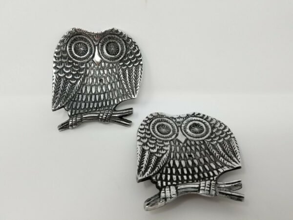 Wicca & Paganism~Perched Owl 4" Silver-Tone Metal Stick Incense Cone Burner 3-Legged Stand 2 pcs