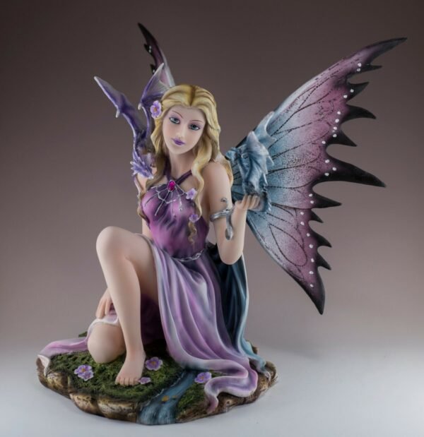 Fairy Collection~Purple Fairy With Two Baby Dragons Figurine Statue 11" Wingspan New In Box!