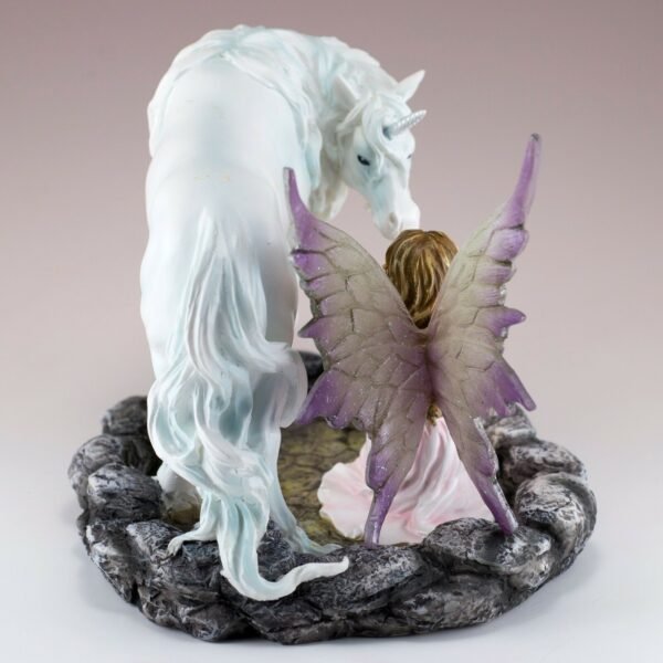 Fairy Collection~Pink Fairy Giving Unicorn A Drink In Pond Figurine Statue 7" Long Resin New!
