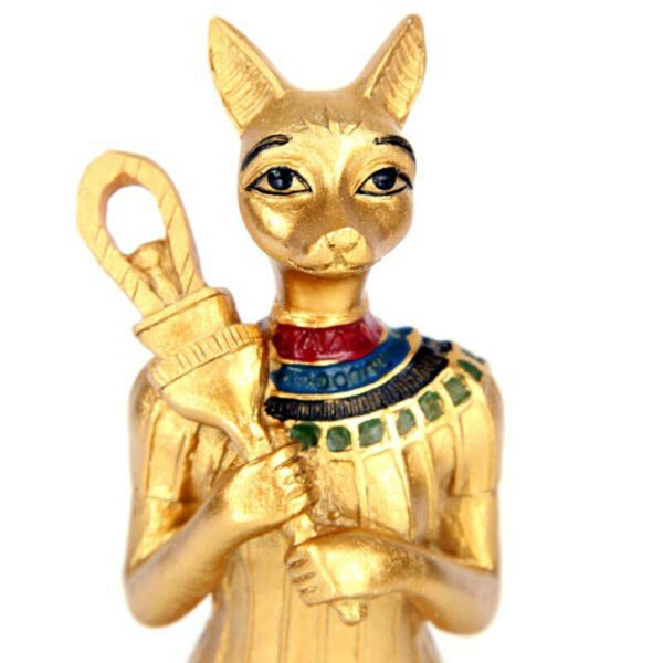 Home Decor~Decorative Gold Standing Bast Egyptian Figurine Sistrum Ornament