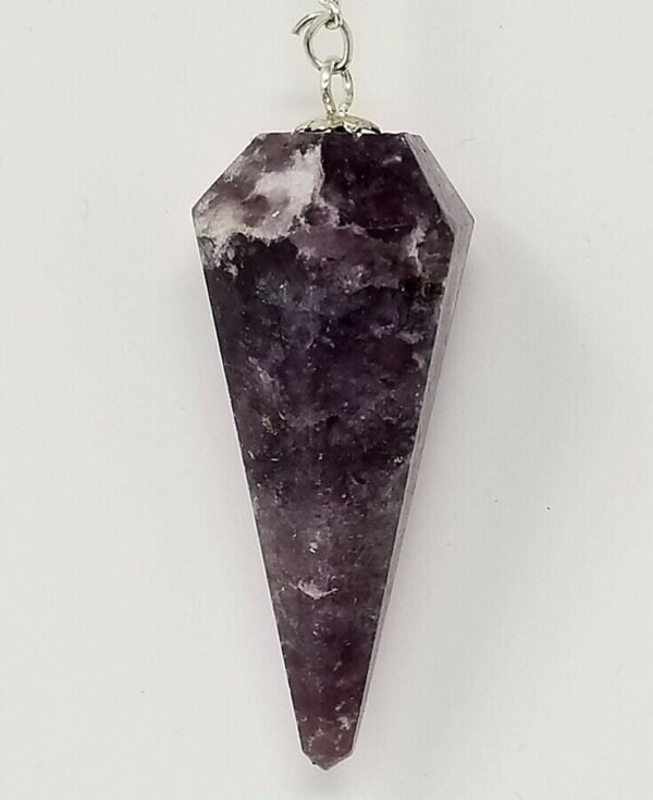 Magicun Stone~Lapidolite Pendulum with Chain, Faceted (Natural Crystal Stone)