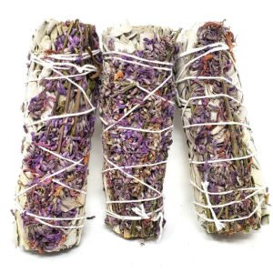 Palo Santo & Sage~White Sage & Purple "Royal" Lavender Flower Smudge Stick 4" (3 PACK)