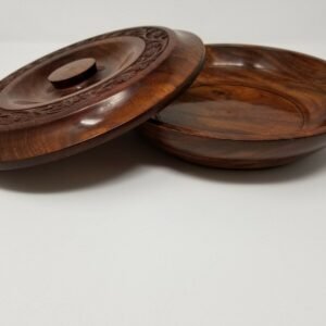 Wicca & Paganism~Carved Wooden Offering Bowl w/ Lid 10" Handmade Wood Round Floral Design