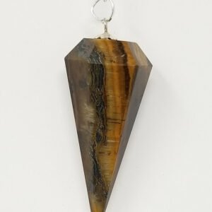 Magicun Stone~Tiger Eye Pendulum with Chain, Faceted (Natural Crystal Stone)