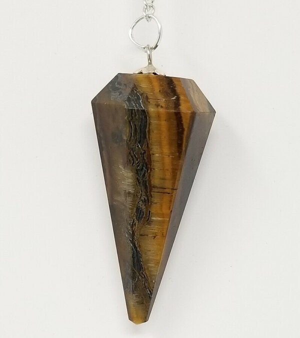 Magicun Stone~Tiger Eye Pendulum with Chain, Faceted (Natural Crystal Stone)