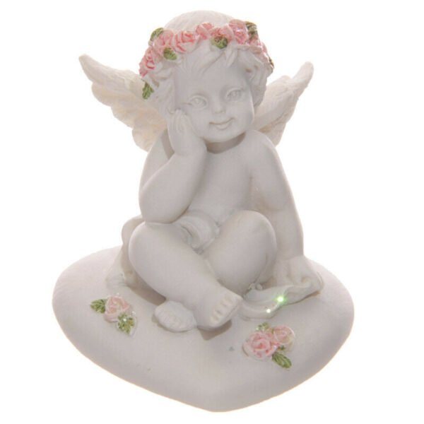 Home Decor~Collectable Cherub Sitting on Heart with Pink Roses