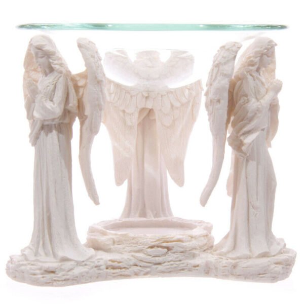 Home Fragrance~White Praying Angel Figurine Oil Burner with Glass Dish