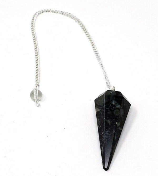 Magicun Stone~Kambaba Jasper Gemstone Pendulum with Chain, Faceted (Natural Crystal Stone)