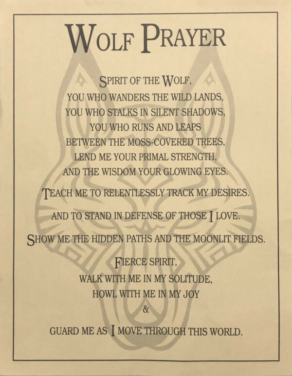Witchcraft~Wolf Prayer Spirit Animal Parchment Page Poster Book Of Shadows Wicca Pagan