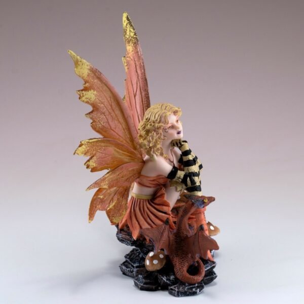 Fairy Collection~Peach Fairy With Dragon Sitting With Mushrooms Figurine Statue 5.75" High New