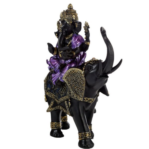 Home Decor~Purple, Gold and Black Ganesh Riding Elephant Statue Ornament Gift Hindu God