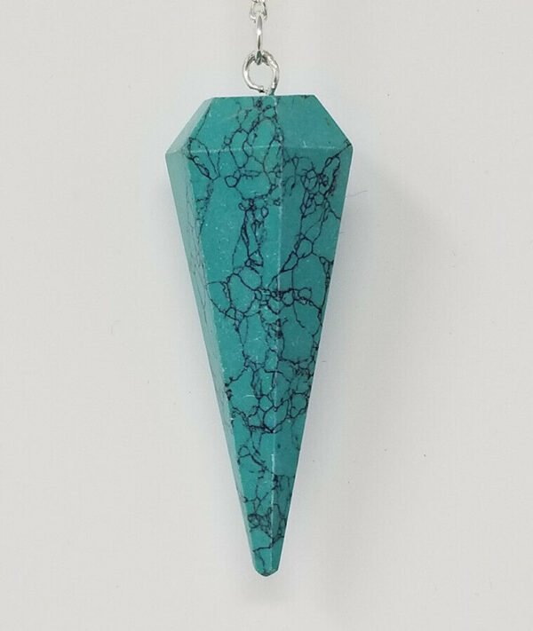 Magicun Stone~Turquoise Pendulum with Chain, Faceted (Natural Crystal Stone)