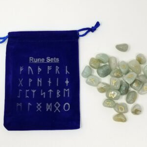 Runes & Stones~Green Aventurine Rune Set Healing 25 pc with Velvet Bag